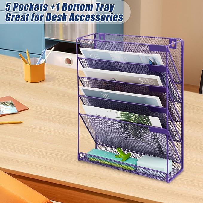 EASEPRES Desk File Organizer Mesh 6-Tier, Hanging Wall Mount Document - Image 5