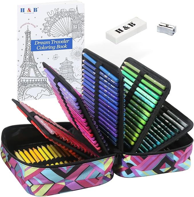 H & B 180 Colored Pencils Set, Art Pencil Kit by HB