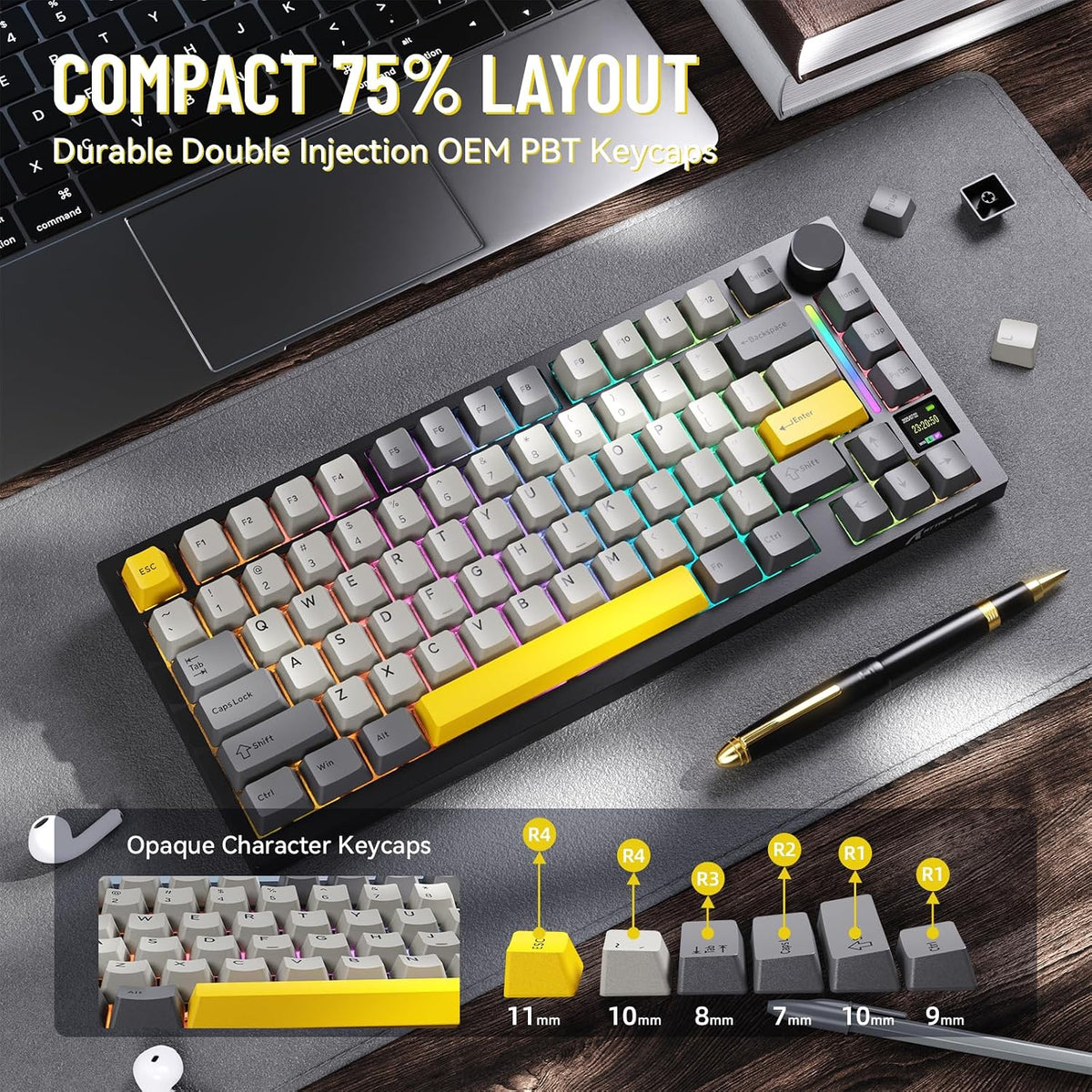 ATTACK SHARK X820 Ultra Wireless Mechanical Keyboard with TFT Smart Display&a...