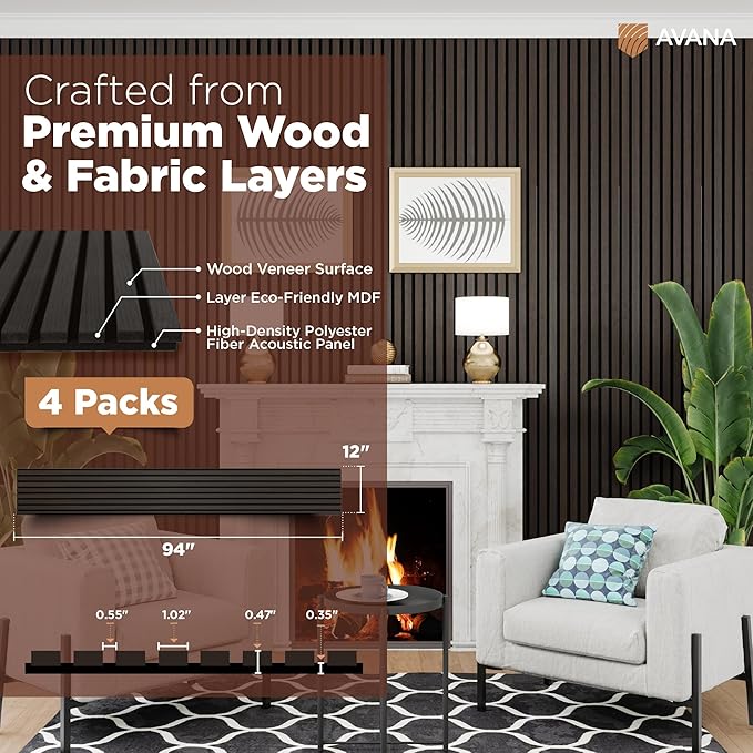 Avana Acoustic Wood Wall Panels – 94.4 X 12.6 Inch Smoke Oak Acoustic Panels 4 - Image 4