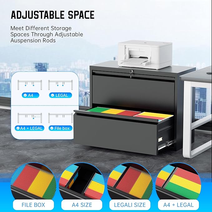 Greenvelly 2 Drawer File Cabinet, Metal Filing Cabinet - Image 4