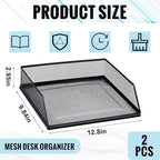 Hicarer 2 Pcs Black Metal Letter Tray Stackable Desk Tray Single Wire Mesh - Image 3
