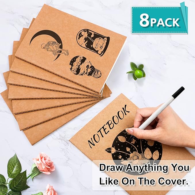 feela 8 Pack A5 Kraft Notebooks, 60 Lined Blank Pages Travel Journal Bulk - Image 3