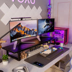 simple trending dual monitor stand riser, 38" computer, side view
