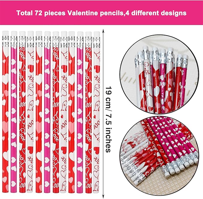 Hdagbnn 72PCS Valentine's Day Pencils, Wooden Heart Pencil - Image 2