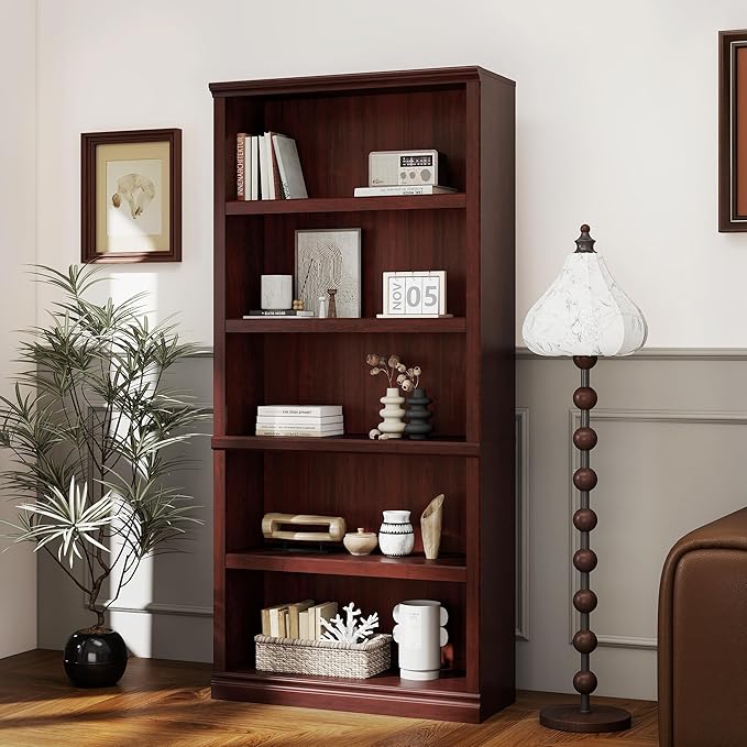 blini 5-Shelf Tall Bookcase Wooden Bookshelves 33in Wide Floor Standing Display by blini