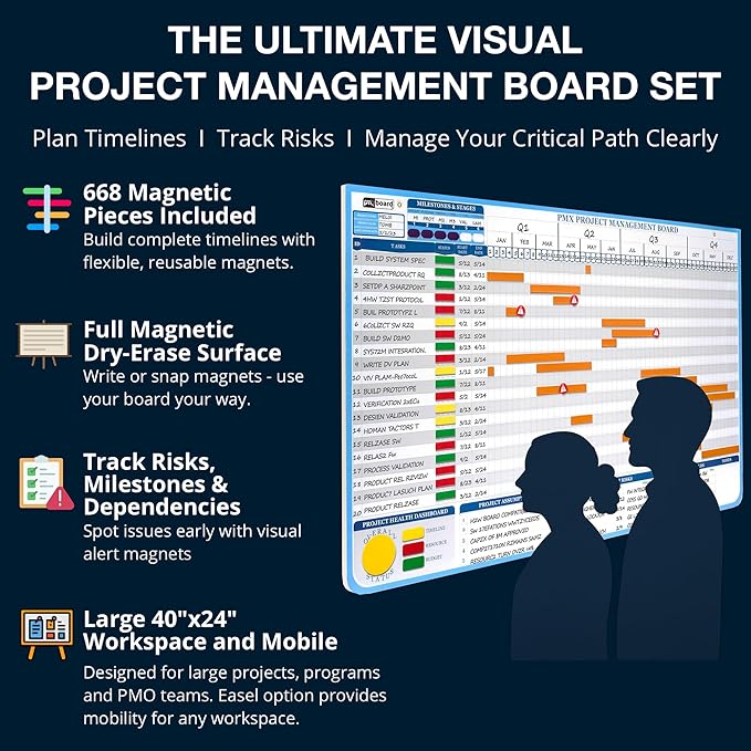 PMXBOARD Gantt Chart Project Whiteboard Kit | 668 Magnetic Pieces and Easel | - Image 2