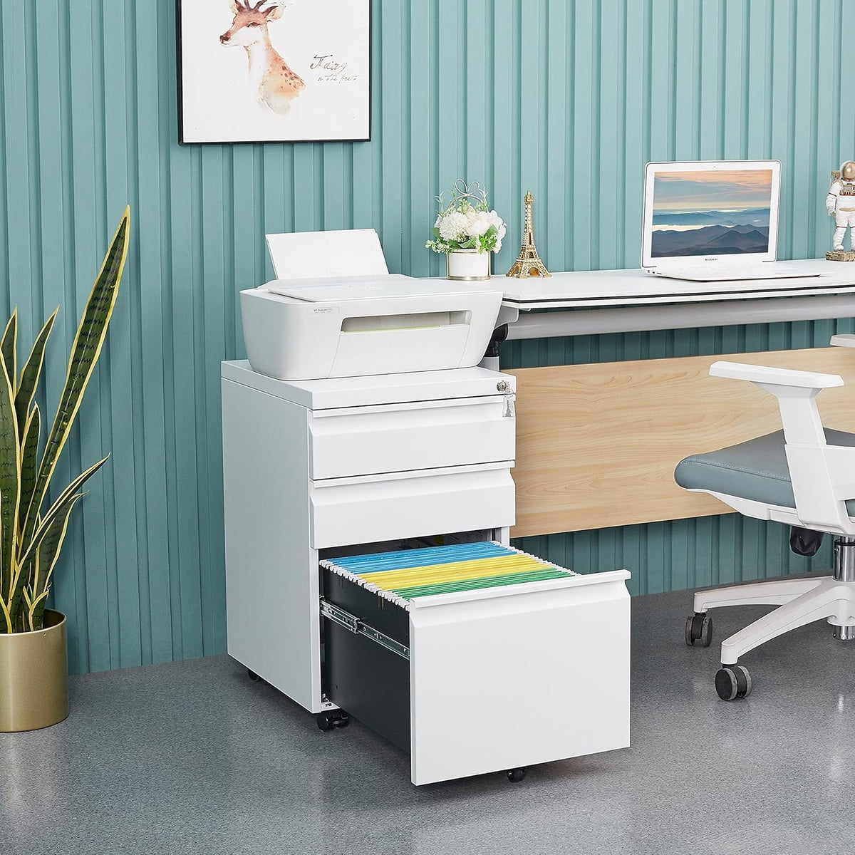 Guizeeopo 3 Drawer File Cabinet with Lock, File Cabinets for Home Office,Unde...