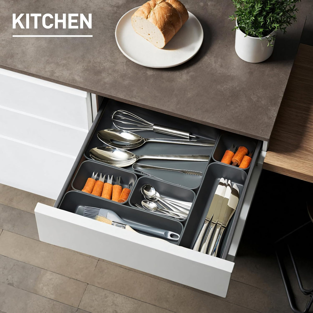 ISSEVE 8Pcs Silicone Drawer Organizer Trays for Bathroom, 4 Sizes, Black
