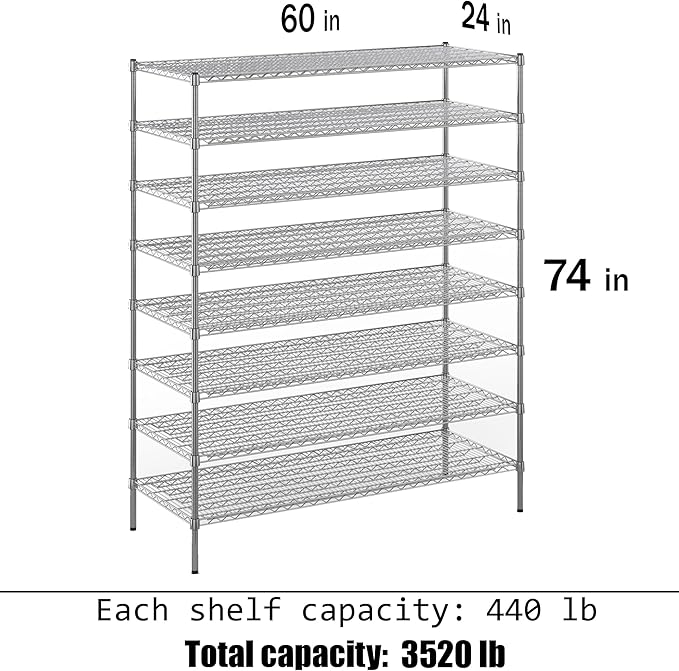 Regal Altair 24" Deep x 60" Wide x 74" Height Wire Shelving Kit | 8-Tier | NSF - Image 3