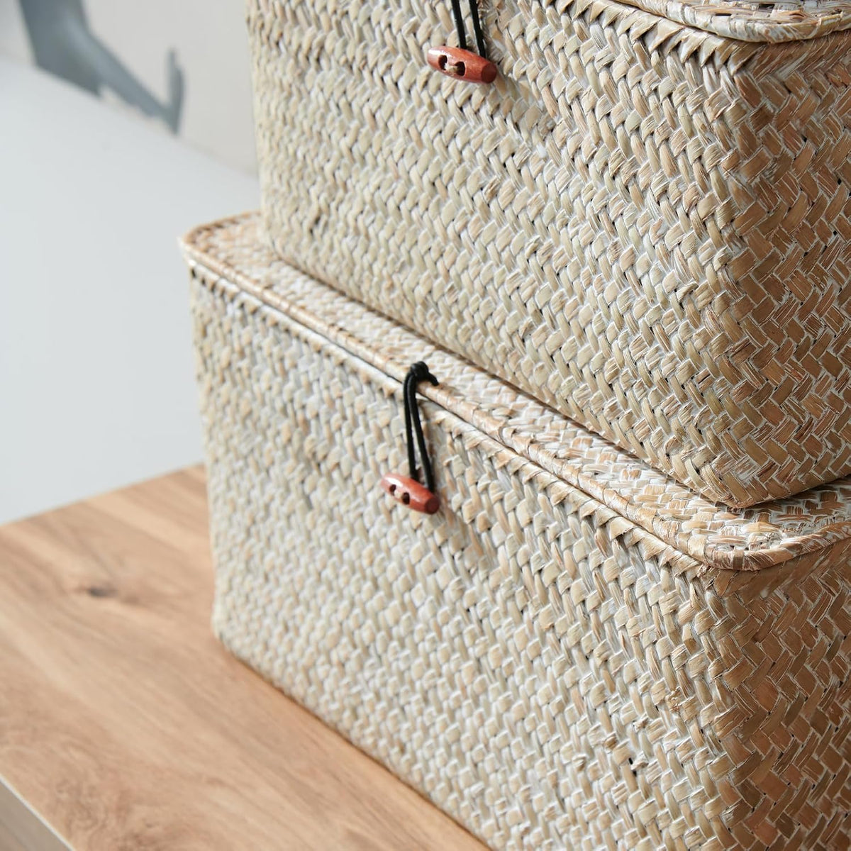 4 Pack, Wicker Baskets with Lids, Natural Seagrass Storage Baskets, Woven Rec...