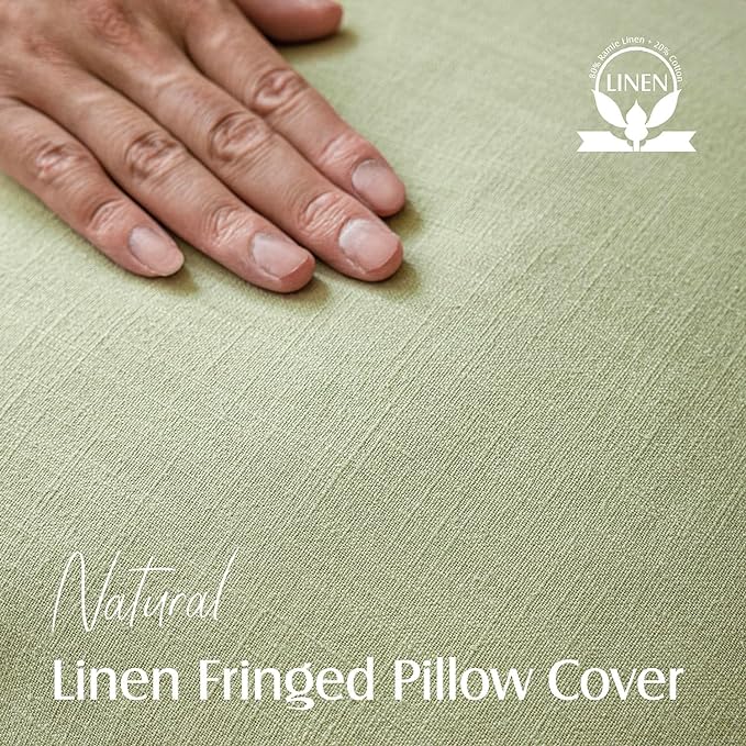 Foindtower Set of 2 Decorative Linen Fringe Lumbar Throw Pillow Covers - Image 2