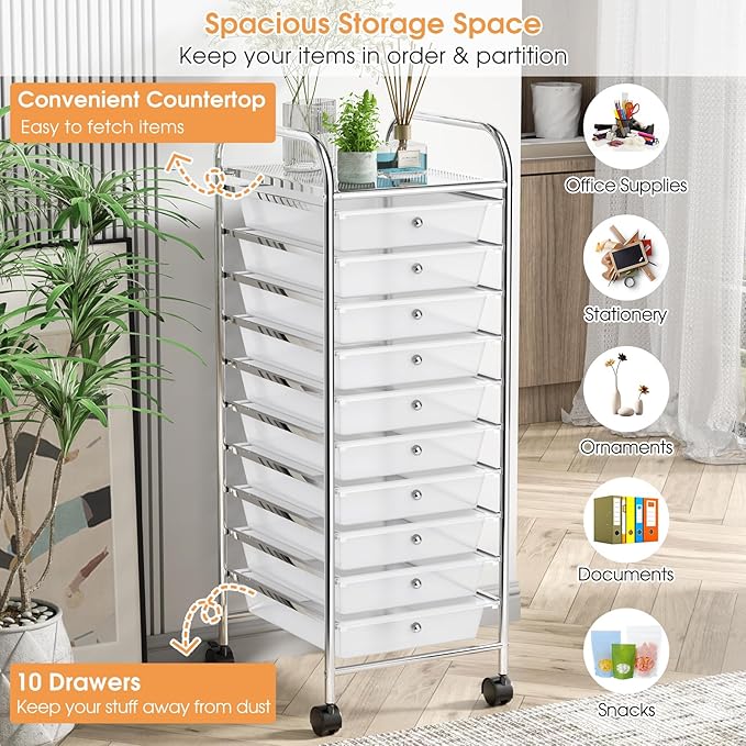 GLACER 10 Drawers Rolling Cart, Storage Cart - Image 6