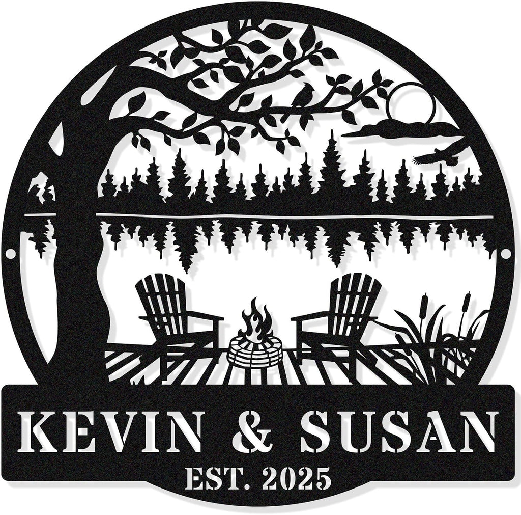 Personalized Mountain Campfire Sign, Custom Fire Pit & Campsite Decor, Metal