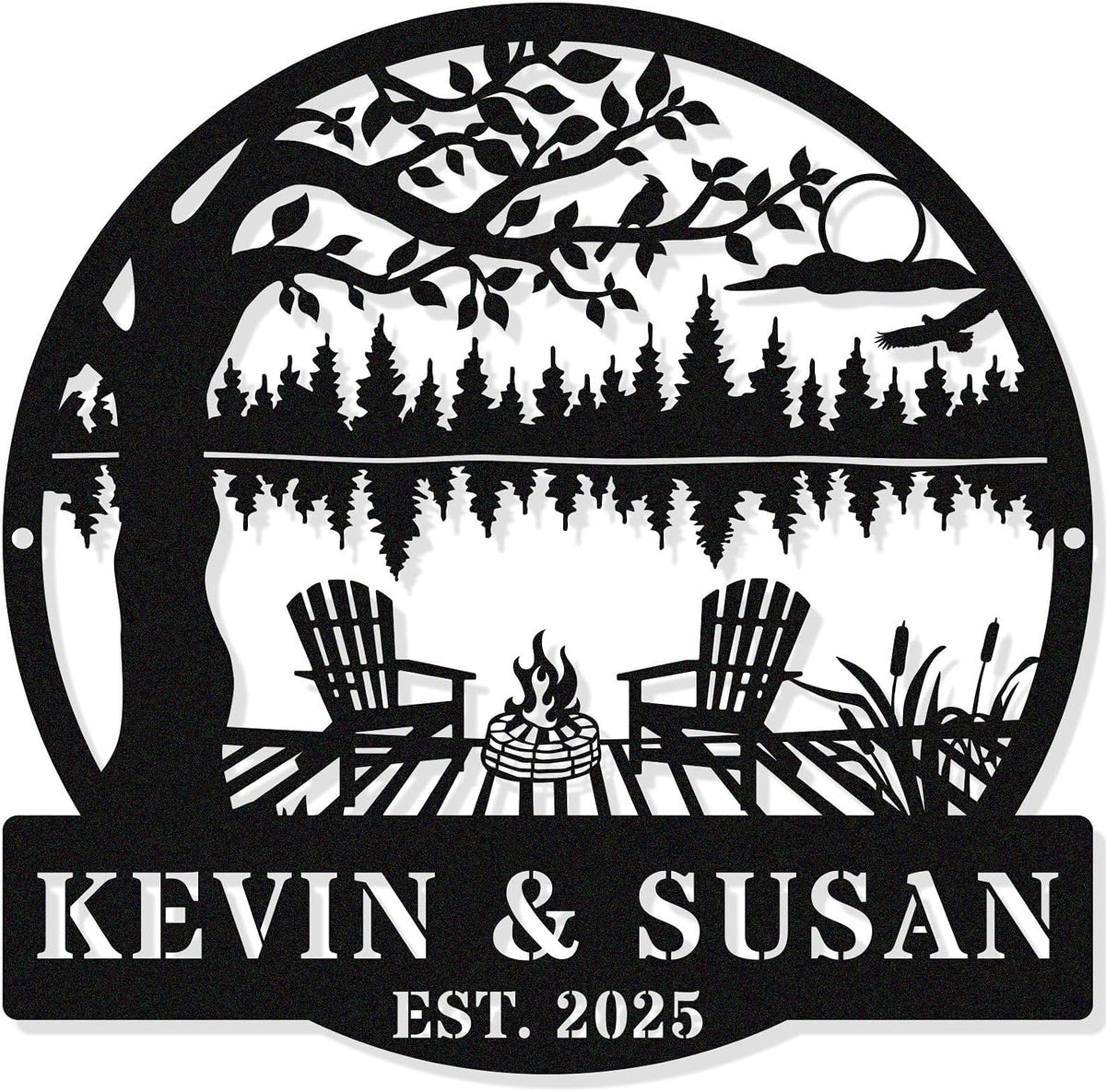 Personalized Mountain Campfire Sign, Custom Fire Pit & Campsite Decor, Metal