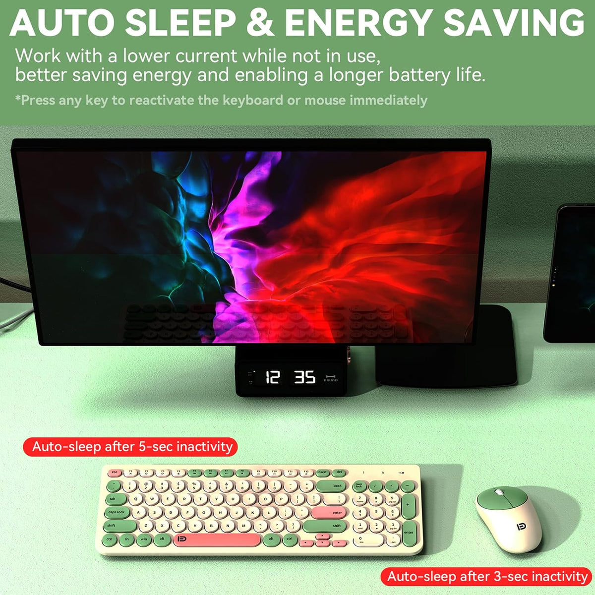 FD Wireless Keyboards and Mouse Combo - 2.4GHz USB Cordless, Cute Wireless Ke...