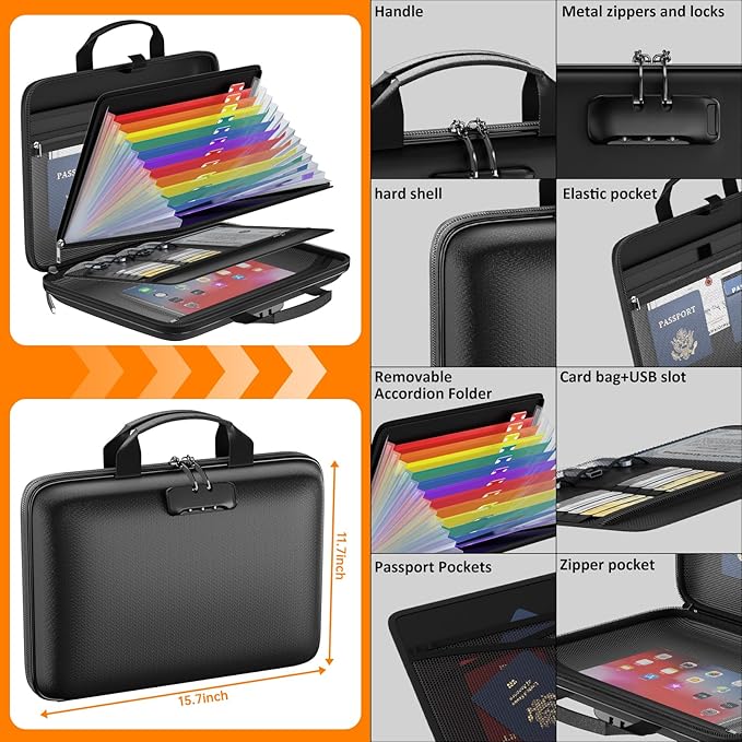 Fireproof File Organizer with Lock, Hard-Shell Case Fireproof Document Box with - Image 4