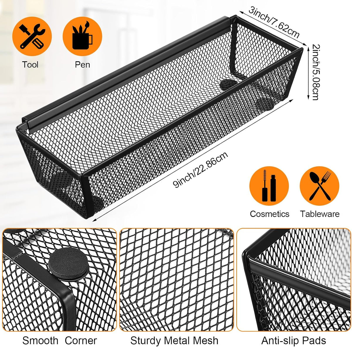 Chumia 10 Pack Silverware Drawer Organizer, 9 x 3 x 2 Inch, Black