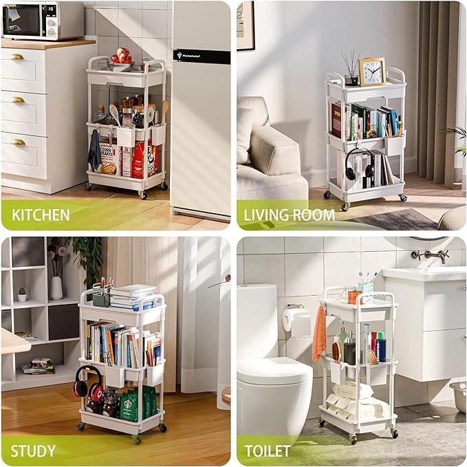 Sorgion 3 Tier Rolling Cart Organizer, Laundry Room Bathroom Organizers and - Image 6