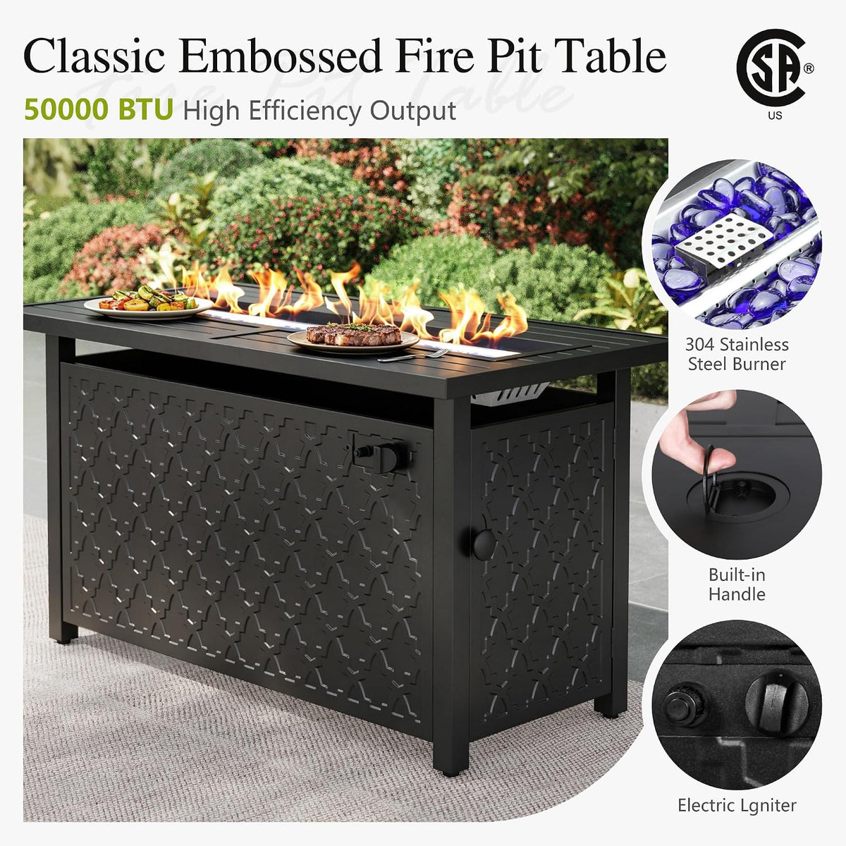 Sophia & William Metal Patio Furniture Set with Firepit Table, Peacock Blue