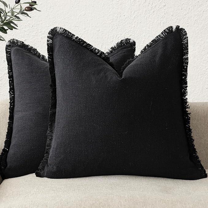 Foindtower Set of 2 Decorative Linen Fringe Throw Pillow Covers Cozy Boho by Foindtower