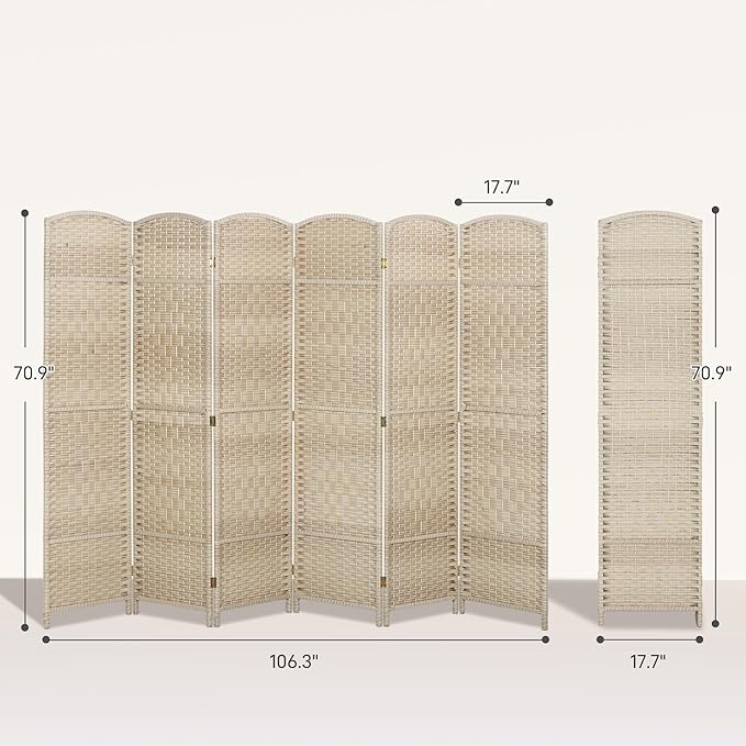 HOMCOM 6 Panel Room Divider, Hand-Woven Freestanding Wall Partition - Image 7