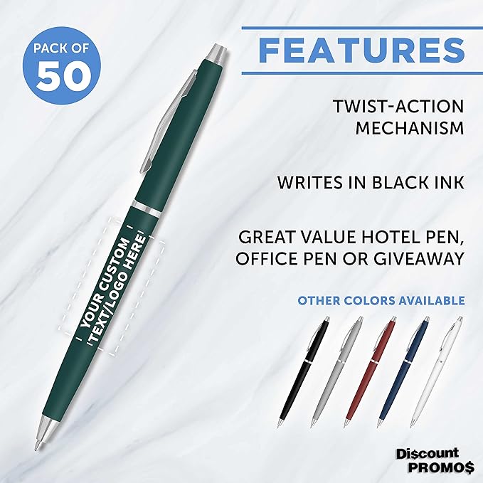 DISCOUNT PROMOS Custom Langham Ballpoint Pens Set of 50, Personalized Bulk Pack - Image 2