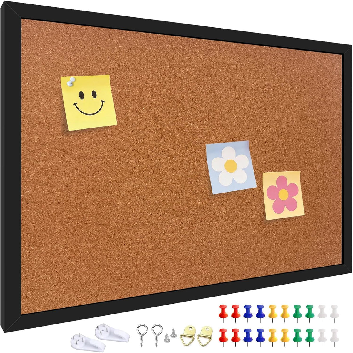 24" x 36" Cork Board Bulletin Board, Black Framed Corkboard, Oak Fr...