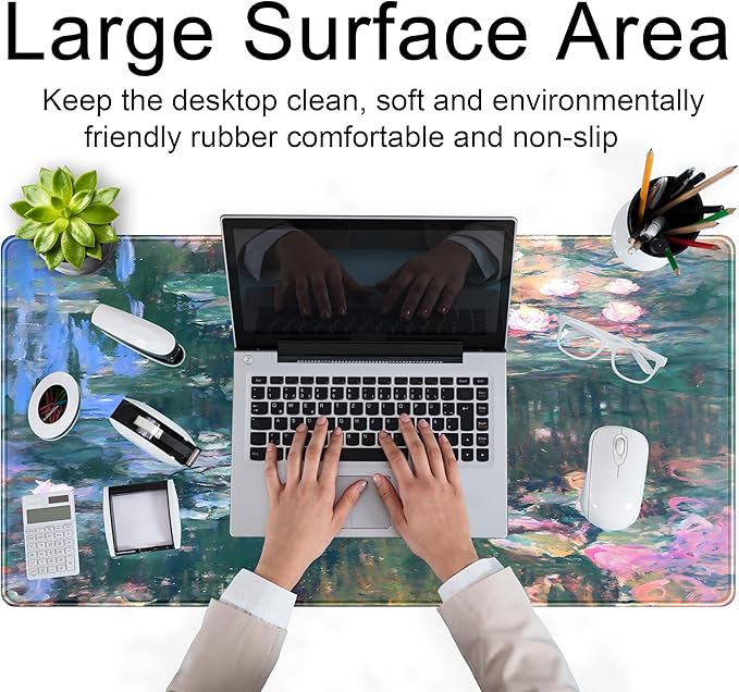 Abstract Oil Painting Mousepad Retro Water Lilies Desk Mat, XXL Large Extended - Image 4