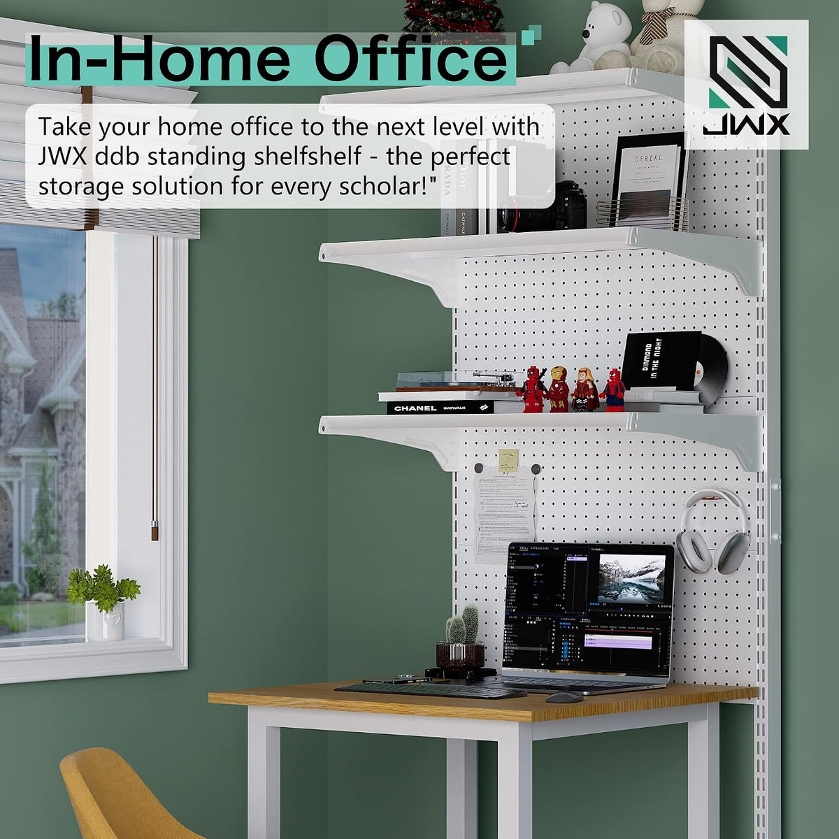 JWX DDB Standing Pegboard Shelf Unit, 30'' White Home Office shlef ca...
