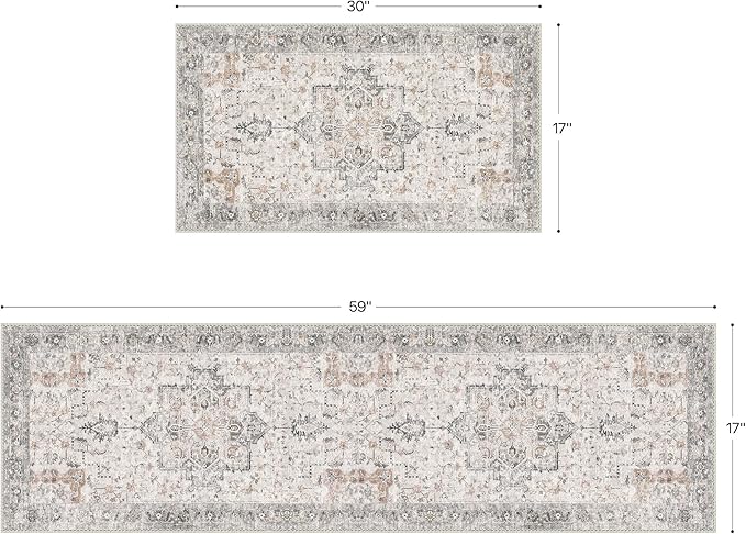 GENIMO Runner Rug 2PCs, Machine Washable Non Slip Vintage Hallway Runner Rug - Image 2