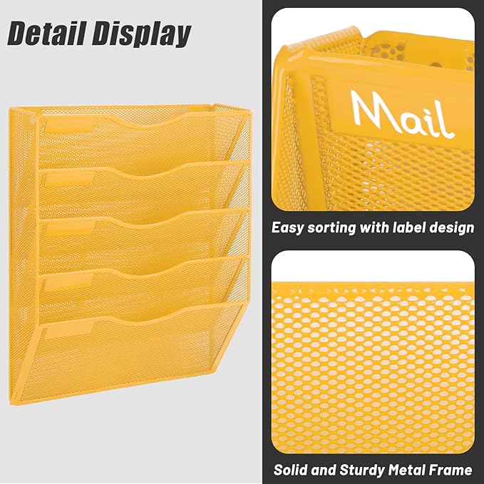 EASEPRES 5 Pocket Mesh Hanging Wall File Organizer, Wall Mounted Mail Paper - Image 4