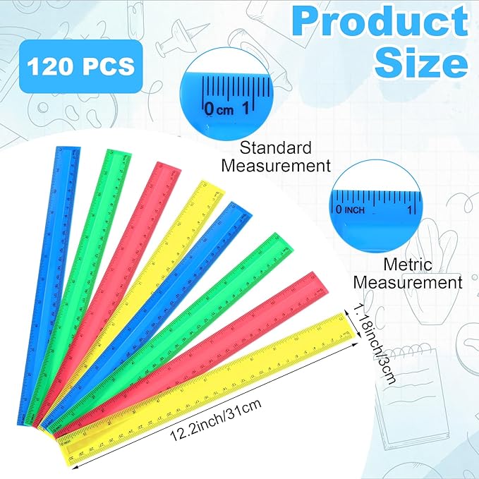 120 Pack Clear Plastic Rulers 12 Inch, Rulers Bulk - Image 2