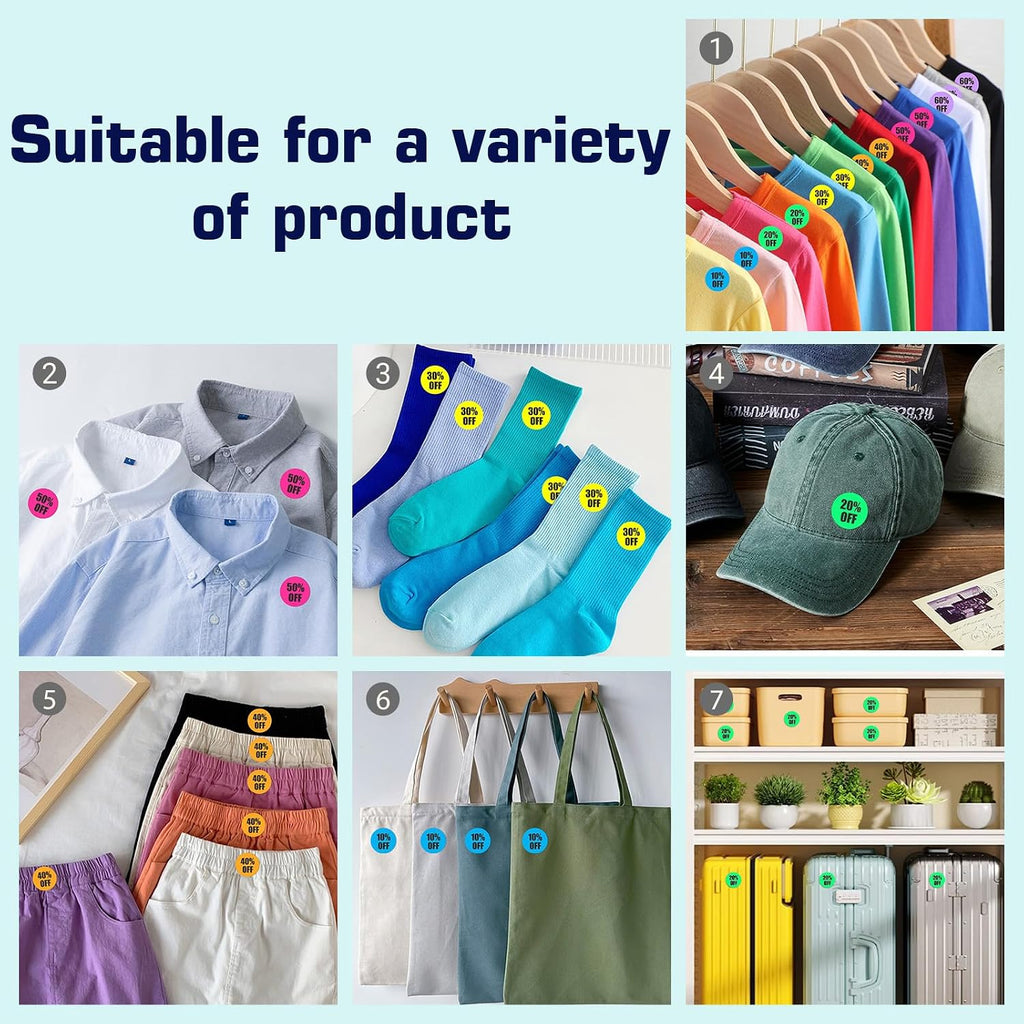 Percent Off Sticker 10 to 60 Discount Stickers,7/8 Inch Round Sale Stickers | 6 Colored Circle Price Marker Tag Adhesive Labels Signs Promotion Price Markers Sales for Retail Stores Supermarkets Shops