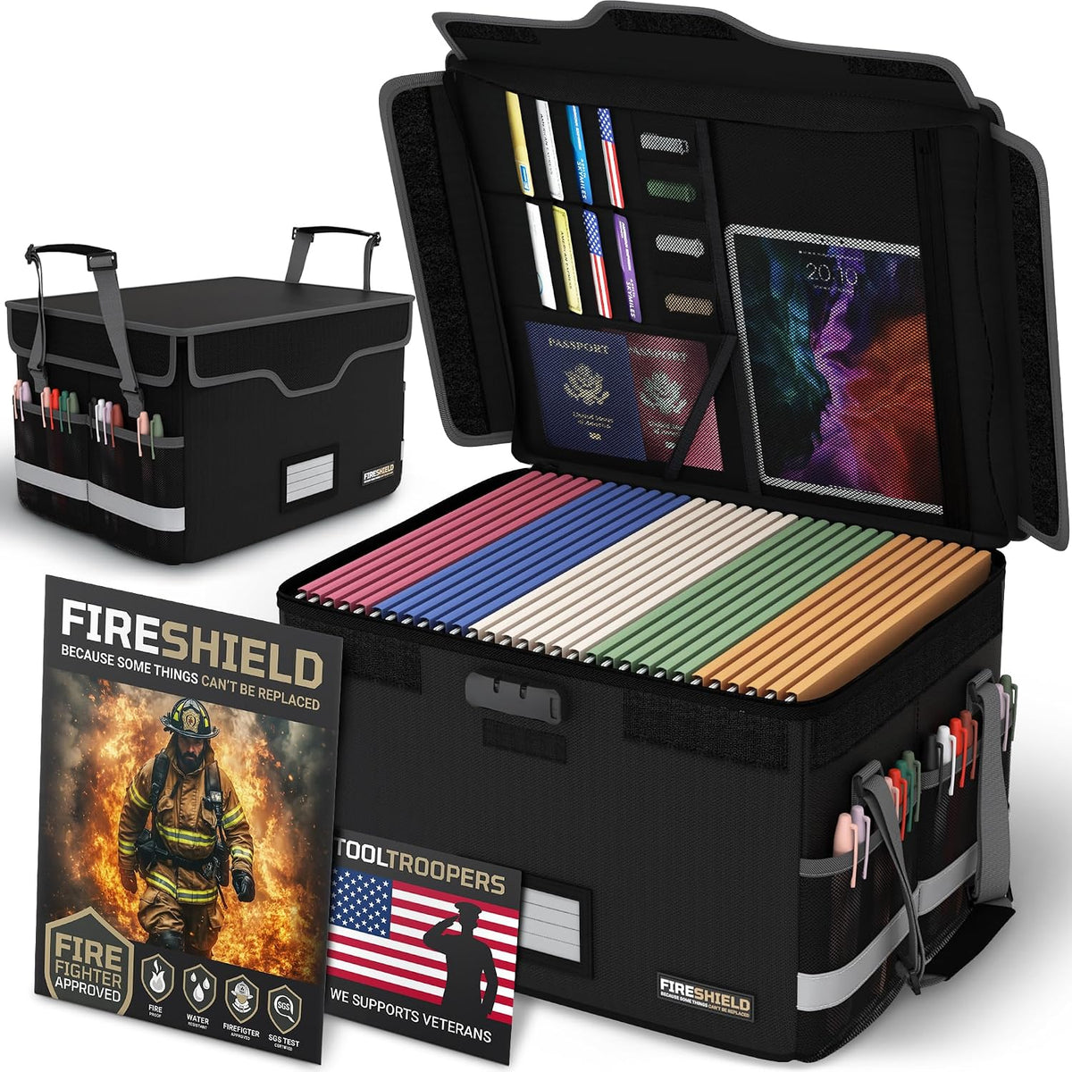 FIRESHIELD PRO 5200°F Fireproof Document Box with Lock – Portable Water Resis...