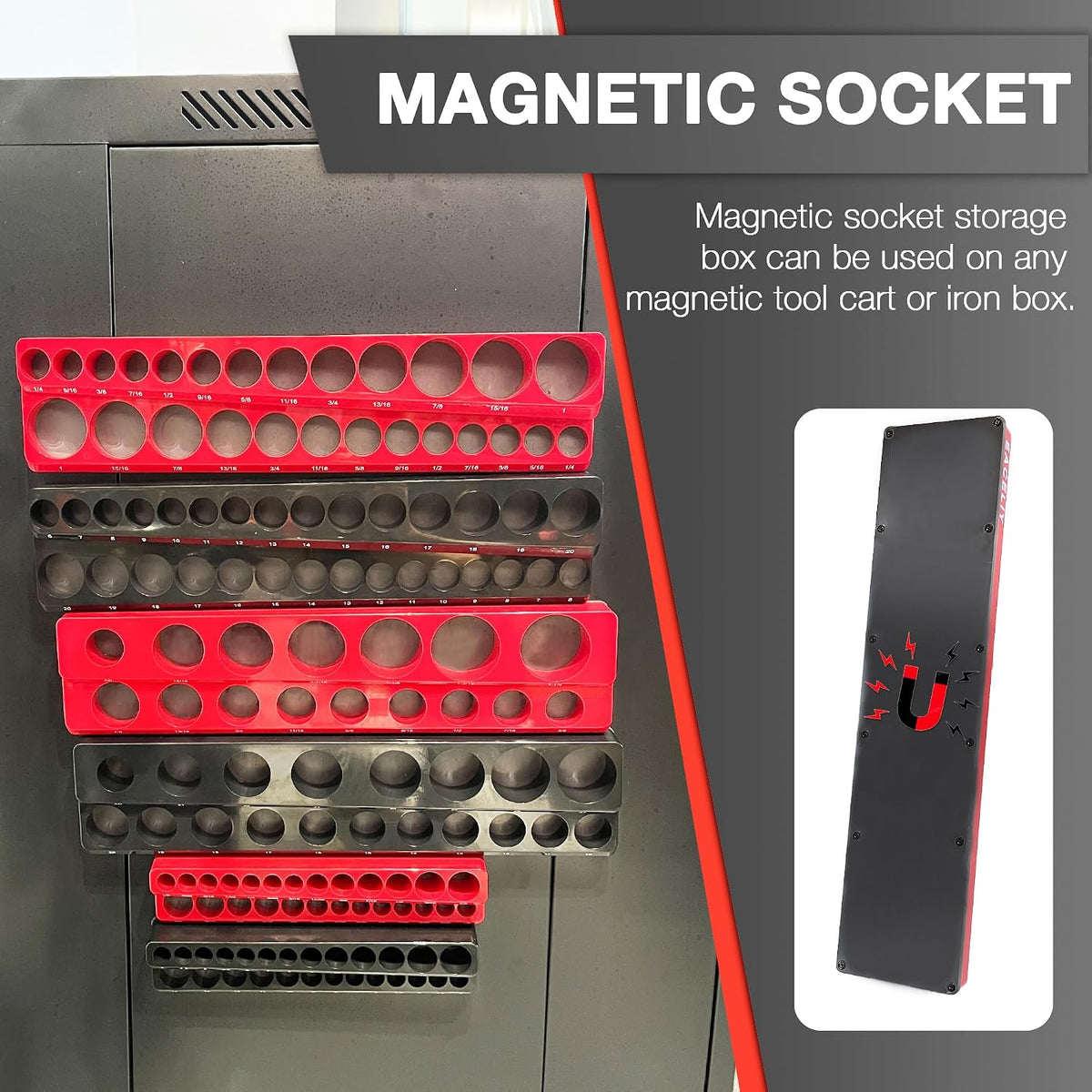 EACELIY Magnetic Socket Organizer Set, 1/2", 1/4" and 3/8" SAE...