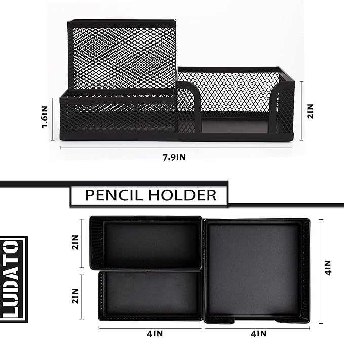 Ludato Desk Organizers Mesh Pencil Holder，3 Compartments Black Mesh Pen Holder - Image 2