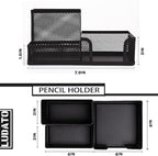 Ludato Desk Organizers Mesh Pencil Holder，3 Compartments Black Mesh Pen Holder - Image 2