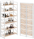 JSB No Assembly Folding Bookshelf, 6 Tier Industrial Metal Book Shelf by HomeFurniture