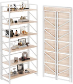 JSB No Assembly Folding Bookshelf, 6 Tier Industrial Metal Book Shelf by HomeFurniture