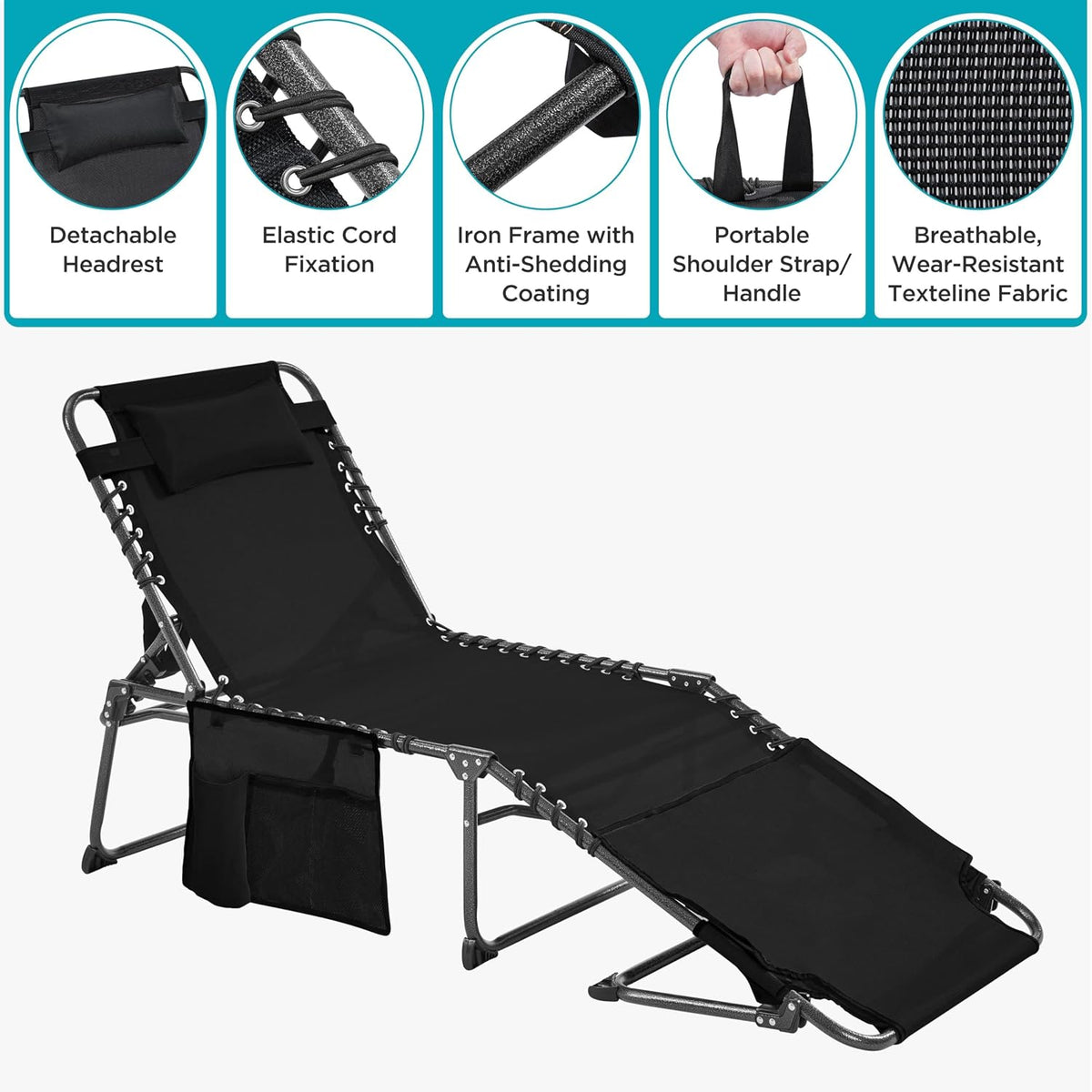 Yaheetech Outdoor Tanning Chair with Face Hole & Removable Cushion Black