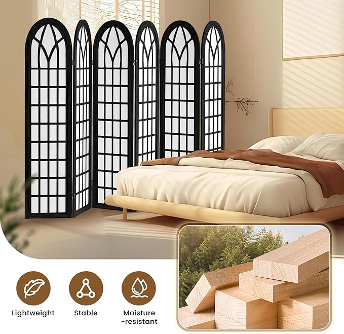 ALeesing Folding Room Divider Privacy Screen Freestanding 6-Panel Shoji Style - Image 4