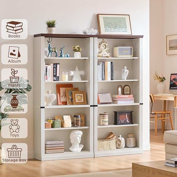 RWYHG 70" White Tall Bookshelf, 5-Tier Thick Wooden Book Shelf - Image 4