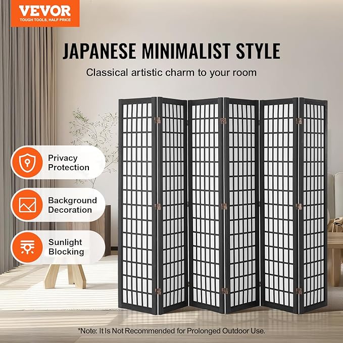 VEVOR Room Divider, 6 Panel Japanese Room Divider, Folding Privacy Screen Indoor - Image 2