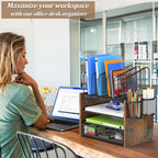 4-Tier Mesh Desk Organizer, Wooden Desk File Organizer - Image 2