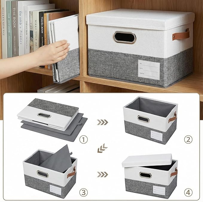 PRANDOM Storage Bins with Lids Linen Fabric Foldable Storage Boxes Organizer - Image 4