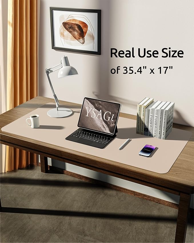 YSAGi Leather Desk Protector, Office Mat, Large Mouse Mat, Non-Slip PU Leather - Image 5