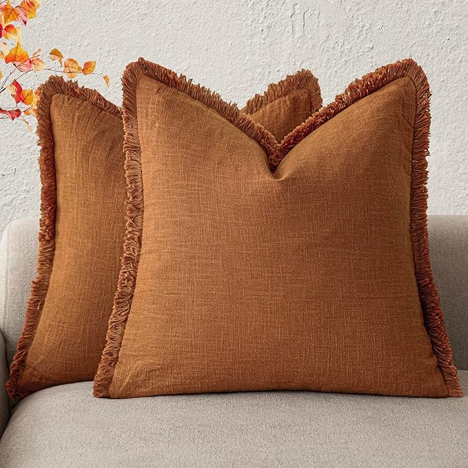 Foindtower Set of 2 Decorative Linen Fringe Throw Pillow Covers Cozy Boho by Foindtower