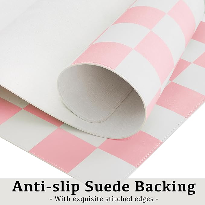 Ohocut Checkered Desk Mat, Large Cute Aesthetic Retro PU Leather Computer - Image 6