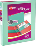 Avery® Two-Tone 3 Ring Binder, 1" Slant Rings, 1 Mint/Coral Binder | For Daily School and Home Use, DuraHinge Tear-Resistant Spine, DuraEdge Split-Resistant Sides, Four Interior Pockets